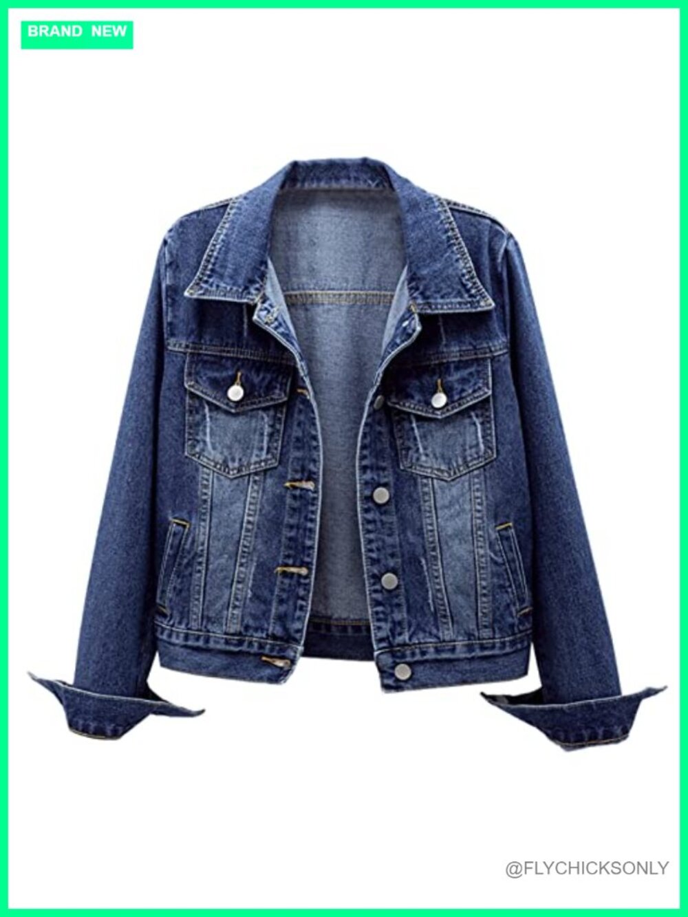 Distressed Button Down Long Sleeve Denim Jean Jacket Coat